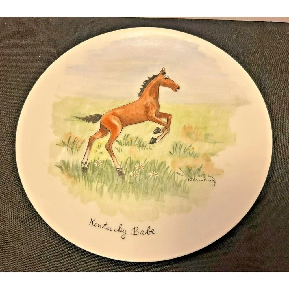 Kentucky Babes vintage plate hand Horse painted and signed by E. Sennholz